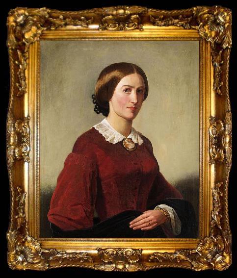 framed  Theodor Leopold Weller Portrat einer Dame mit Brosche, ta009-2